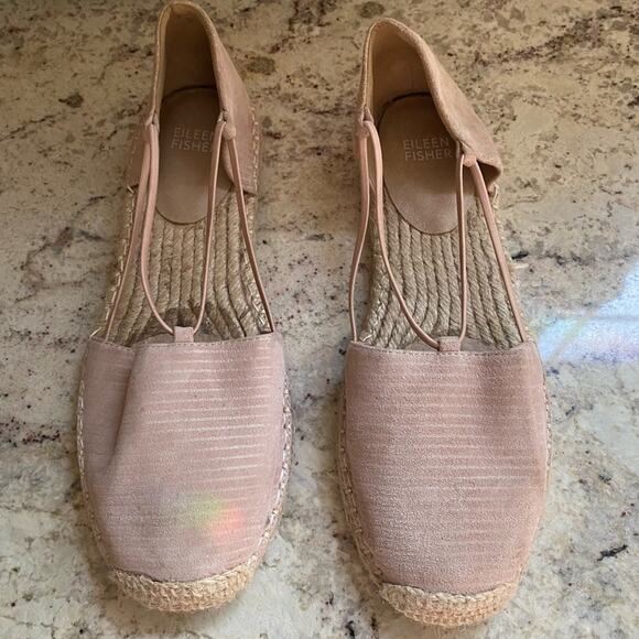 Eileen Fisher $155 D’Orsay Espadrille Shimmer Stripe Tan / Gold 8.5 - Picture 1 of 14